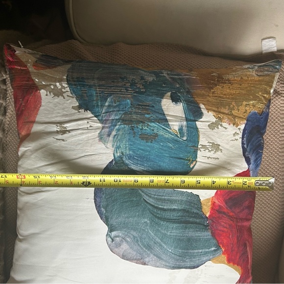NWT West Elm Art Deco Pillow.  Blue, Gold, Red with White Background. Metallic - Picture 6 of 15